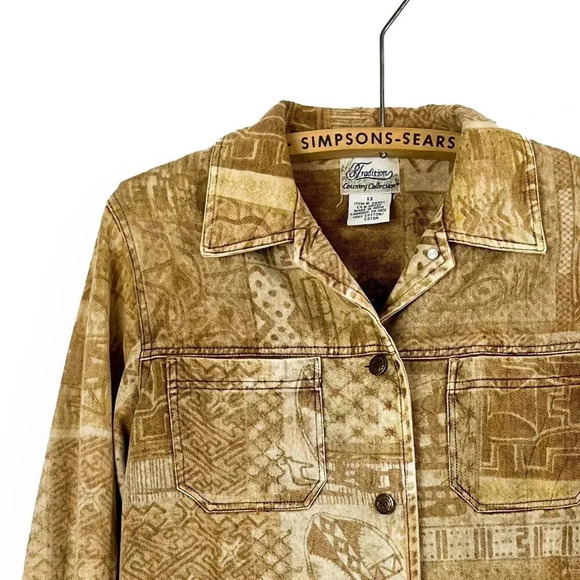 Country Collection Vintage 90s Tan Denim Jacket - Patchwork Southwestern Cowboy - Picture 3 of 7